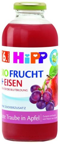HiPP BIO Jablko a červevné hrozny + železo od 6. měsíce, 500 ml - VÝPRODEJ