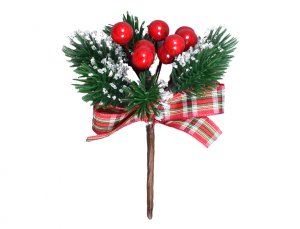 Větvička BOBULE VÁNOCE + mašle 73cm - VÝPRODEJ