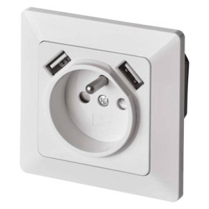 Zásuvka s USB, 2,1A, bílá - VÝPRODEJ