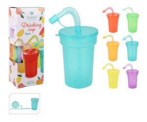 Kelímek 380ml s víčkem a brčkem plastový (6ks) - mix variant či barev - VÝPRODEJ