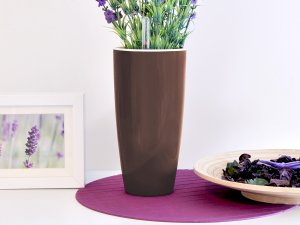 Samozavlažovací květináč GreenSun LIQUIDS průměr 12 cm, výška 23 cm hnědý