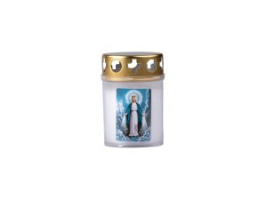 Hřbitovní svíčka s víčkem 90g ~1,5dne bílá Obrázek lisovaná - VÝPRODEJ