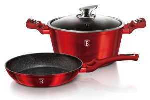 Sada nádobí s mramorovým povrchem 3 ks Burgundy Metallic Line BH-1291 - VÝPRODEJ