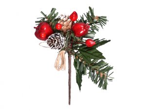 Větvička ŠIŠKA,ŠÍPEK,JABLÍČKO VÁNOCE 17cm - VÝPRODEJ