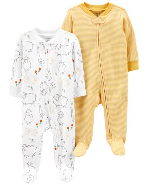 CARTER'S Overal na zip Sleep&Plays Yellow Farm neutrál LBB 2ks PRE, vel. 46 - VÝPRODEJ