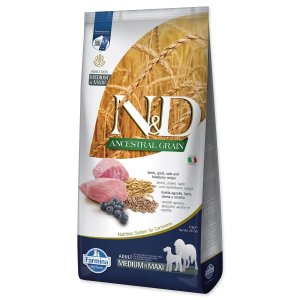 Krmivo N&D Dog Adult Medium & Maxi Ancestral Grain Lamb, Spelt, Oats & Blueberry 12kg - VÝPRODEJ