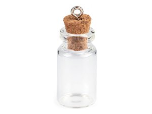 Skleněný přívěsek lahvička s korkem 13x30 mm - transparent - VÝPRODEJ