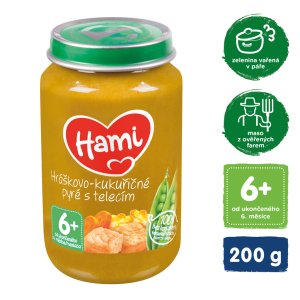 HAMI Hráškovo-kukuřičné pyré s telecím (200 g) maso-zeleninový příkrm - VÝPRODEJ