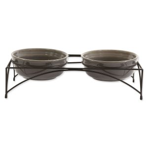Set Dog Fantasy misky keramické se stojanem šedé 2x12,5x5cm - VÝPRODEJ