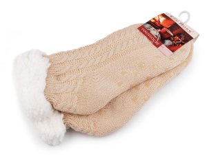 Dámské / dívčí ponožky zimní s kožíškem a protiskluzem Emi Ross - (vel. 39-42) béžová světlá - VÝPRODEJ