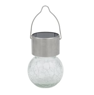 Lampa solární KOULE pr.6cm, v.9cm, 1LED, závěsná, čirá; nerez/sklo - VÝPRODEJ