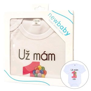 Body s potiskem New Baby Už mám 1 rok růžové - dárkové balení - 86 (12-18m) - VÝPRODEJ