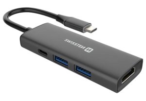 Swissten usb-c hub 4-in-1 (usb-c 100w, hdmi 4k, 2x usb-a) aluminium - VÝPRODEJ