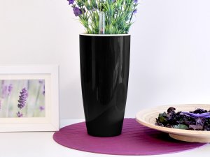 Samozavlažovací květináč GreenSun LIQUIDS průměr 12 cm, výška 23 cm, černý