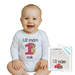 Body s potiskem New Baby Už mám 1 rok růžové - dárkové balení - 86 (12-18m) - VÝPRODEJ