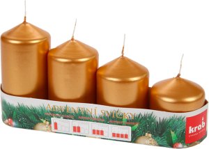 Svíčka adventní schody 50x60/75/90/105 mm - metalická zlatá - 4 ks - VÝPRODEJ