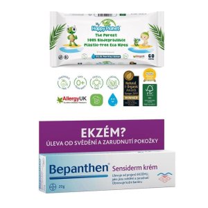 BEPANTHEN Krém Sansiderm proti ekzému 20 g + vlhčené ubrousky Happy Planet 100% BIO, 60 ks - VÝPRODEJ