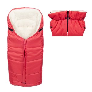 Set - nepromokavý fusak Iceland wool a rukávník, ovčí vlna, světle červený, Cuculo