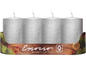 Emocio Válec 4ks 50x100mm Rustik Metal stříbrné svíčky - VÝPRODEJ