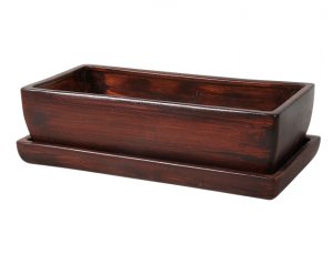 Truhlík KAKTUS WOOD + podmiska keramický matný 30cm - VÝPRODEJ