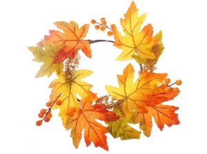 Věnec 300x300mm podzimní z javorových listů a bobulí na zavěšení, barevná - VÝPRODEJ