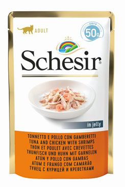 Schesir Cat kapsa Adult tuňák/kuře/krevety 50g - VÝPRODEJ