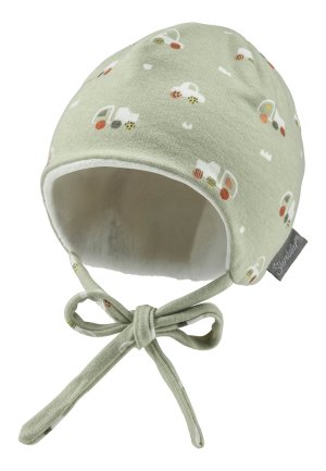 STERNTALER Čepice na zavazování podšitá autíčka světle zelená chlapec vel. 45 cm - 6-9 m - VÝPRODEJ