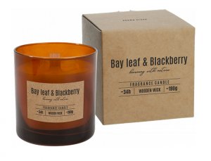 Svíčka ve skle BAY LEAF&BLACKBARRY vonná dřevěný knot 190g - VÝPRODEJ